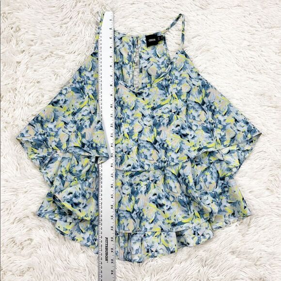 ASOS Blue Yellow Tiered Blouse 6 - Picture 3 of 7